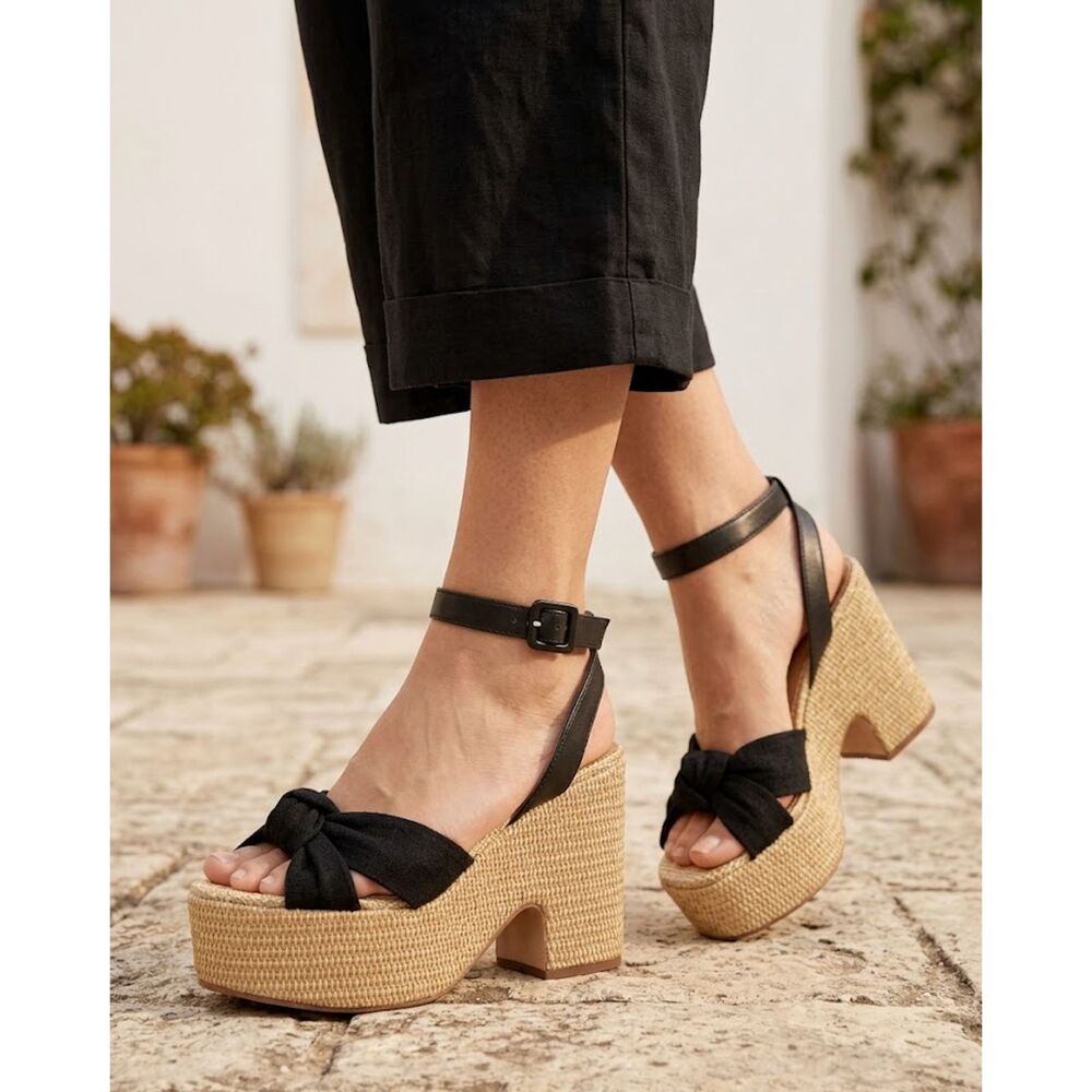 Sam Edelman Block Heel Sandals 8.5 Espadrille Platform Wedge Chic Black Theresa